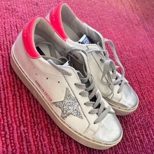 Golden Goose Silver and Pink Star Sneakers